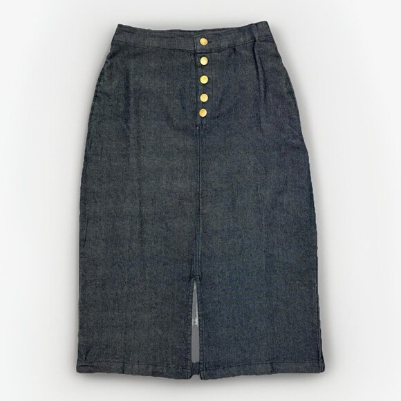American Sweetheart Womens Jean Skirt Size S Blue Stretch Front Buttons Slit EUC - Picture 1 of 14